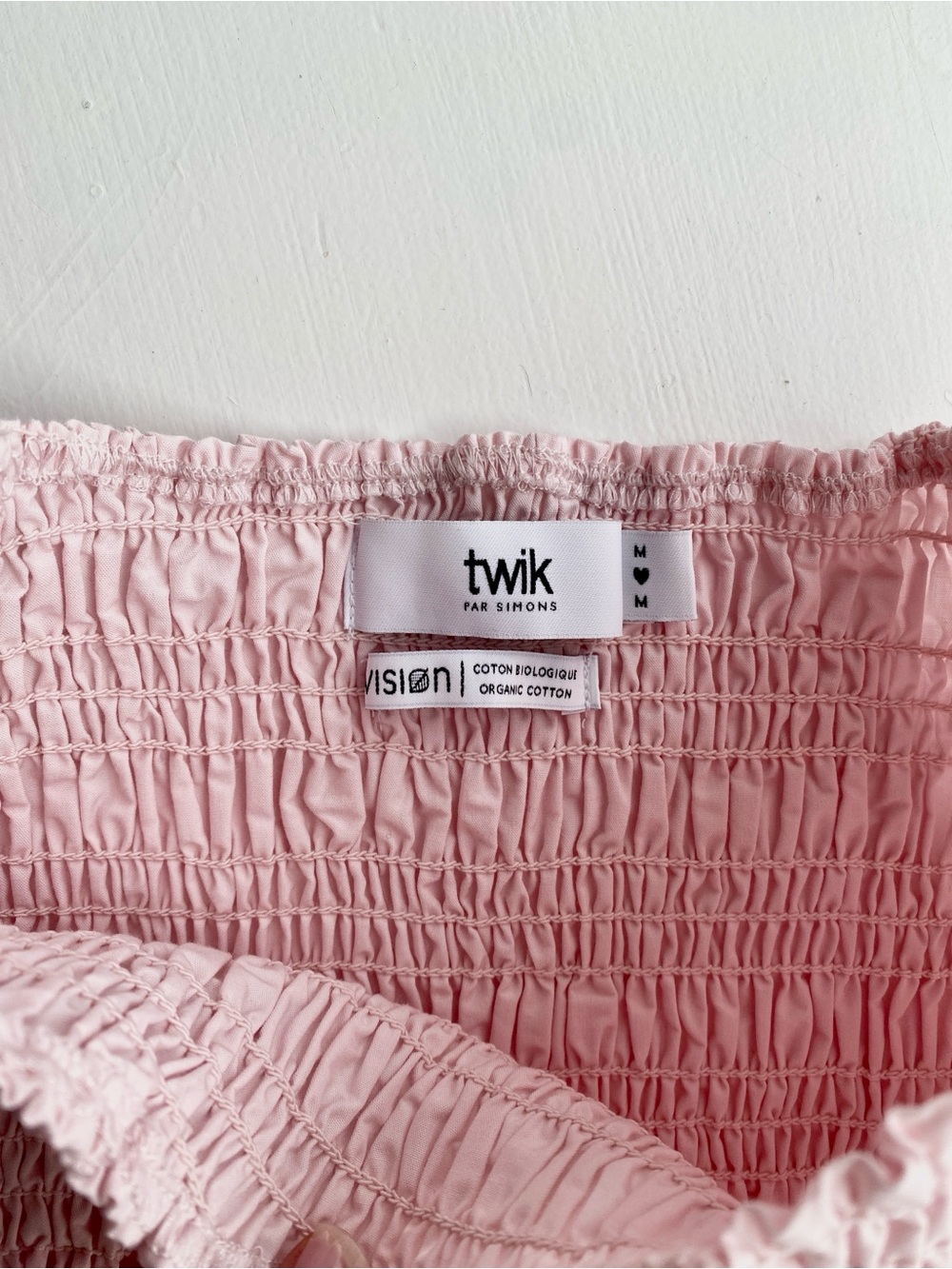NWOT Simons 100% Cotton Light Pink Cropped Smocked Ruffle-Trim Tank - Picture 3 of 4